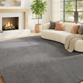 Alfombra salón lavable 160x230 cm pelo largo suave estilo moderno gris claro