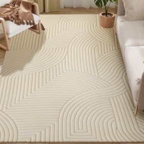 Alfombra de salón 160x120 cm pelo corto estilo moderno base antideslizante crema
