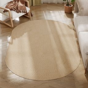 Alfombra ovalada 170x120 cm lavable a máquina tejida a mano estilo rústico beige