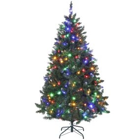 Árbol de Navidad 180 cm, Árbol Navideño de Abeto con Luces LED, 9 Modos de Iluminación, 802 Ramas con Nieve Artificial, Soporte Metálico, Fácil de Montar, Verde
