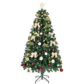 Árbol de Navidad Ø100x180 cm con adornos, estrella y 200 luces LED, 8 modos, 650 ramas, soporte de acero