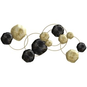 Decoración de pared de metal hoja de loto dorado y negro 84x35 cm