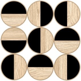 Cuadro decorativo de pared geométrico 3D 60x60 cm con espejo de plástico y marco metálico negro y madera natural