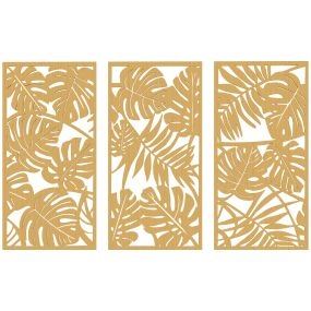 Decoración de pared de madera 3D 3 piezas 40x80 cm hojas tropicales madera natural
