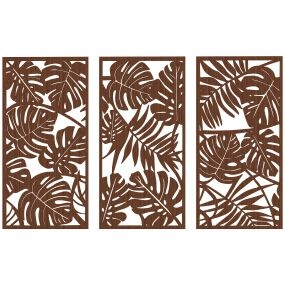 Decoración de pared de madera 3D 3 piezas 40x80 cm hojas tropicales nogal