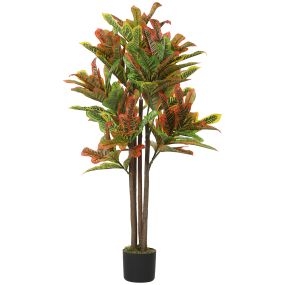 Crotón artificial 120 cm con maceta, hojas multicolor para interior, hogar, oficina y salón