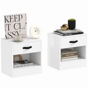 Pack de 2 mesitas de noche estrechas con cajón y compartimento abierto 39x28x41 cm blanco