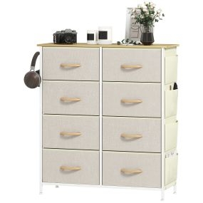 Cajonera de tela alta con 8 cajones, 4 bolsillos laterales y 2 ganchos, estructura de acero, beige