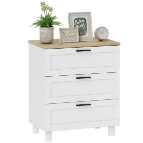 Cómoda 3 Cajones, Cómoda Dormitorio con Patas de Madera, Cajonera para Salón, Oficina, Estilo Moderno, 60x38x71 cm, Blanco