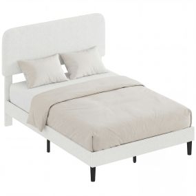Cama tapizada en borreguito 135x190 cm con cabecero ajustable en altura y listones de madera blanco