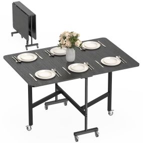 Mesa plegable de comedor para 4-6 personas con ruedas y alas abatibles 120x80x73 cm negro