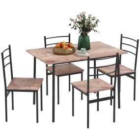 Conjunto de Comedor 5 Piezas Juego de 1 Mesa y 4 Sillas con Pies Acero para Cocina Restaurante 110x70x75 cm Madera Natural y Negro
