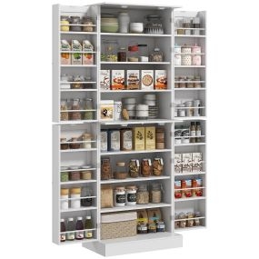 Alacena de Cocina Alta, Armario Despensa Cocina Moderno con 4 Puertas con Estantes, Estantes Ajustables, Alacena para Sala de Estar, Comedor, Blanco