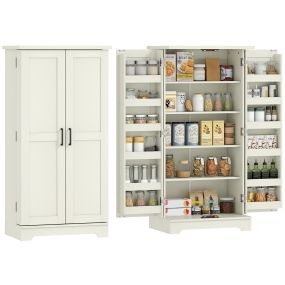 Armario Despensa Cocina Armario de Cocina con 2 Puertas y 16 Estantes Alacena Rústica con Estante Ajustable para Comedor Salón 60x40x120 cm Crema