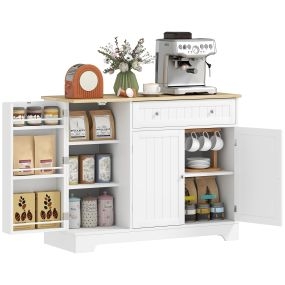 Aparador de Cocina, Armario de Cocina con 3 Estantes de Puerta, 1 Cajón, Estantes Ajustables, Aparador para Comedor, 105x40x83 cm, Blanco