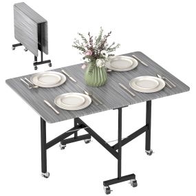 Mesa plegable de comedor para 4-6 personas con ruedas y alas abatibles 120x80x73 cm gris