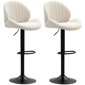 Juego de 2 Taburetes de Bar Giratorios, Taburetes Altos de Cocina con Altura Ajustable 62-83 cm, Sillas Altas de Cocina, Tapizada en Chenilla, Respaldo y Reposapiés, Marco de Acero, Beige
