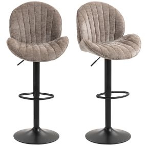 Juego de 2 taburetes de bar giratorios ajustables 62-83 cm tapizados en chenilla marrón moca