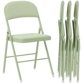 Juego de 4 Sillas Plegables Tapizadas en Terciopelo, Estructura de Acero, Sillas de Comedor con Respaldo, Carga 120 kg para Espacios Pequeños, Salón, Oficina, Cocina, Verde