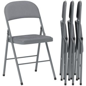 Juego de 4 Sillas Plegables Tapizadas en Terciopelo, Estructura de Acero, Sillas de Comedor con Respaldo, Carga 120 kg para Espacios Pequeños, Salón, Oficina, Cocina, Gris Claro