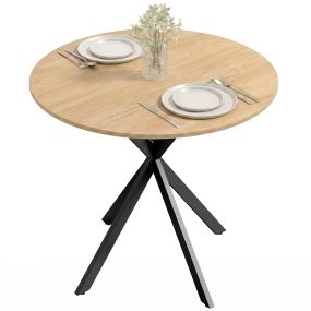 Mesa de Comedor Redonda, Mesa de Cocina Pequeña para 2 Personas, Estilo Industrial, Patas de Acero Cruzadas, para Comedor, Cocina, Salón, Ø80 cm, Roble