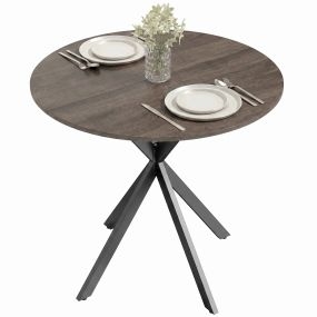 Mesa de Comedor Redonda, Mesa de Cocina Pequeña para 2 Personas, Estilo Industrial, Patas de Acero Cruzadas, para Comedor, Cocina, Salón, Ø80 cm, Marrón