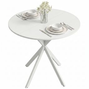 Mesa de Comedor Redonda, Mesa de Cocina Pequeña para 2 Personas, Estilo Moderno, Patas de Acero Cruzadas, para Comedor, Cocina, Salón, Ø80 cm, Blanco