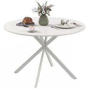 Mesa de Comedor Redonda para 4 Personas, Ø120x75 cm, Mesa de Cocina Industrial con Estructura de Acero, Blanco