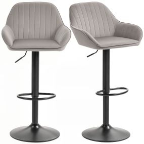 Juego de 2 taburetes de bar giratorios ajustables 62-83 cm tapizados en terciopelo gris