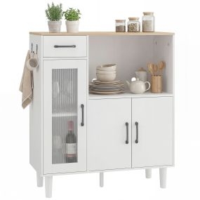 Aparador armario de cocina moderno con puerta de acrílico, cajón y estante ajustable, blanco