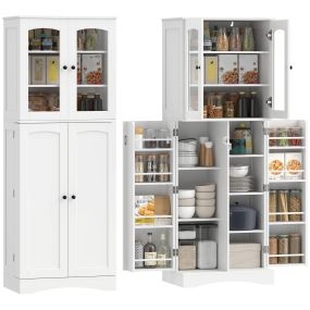 Armario despensa de cocina blanco con puertas acrílicas, 10 estantes, 8 compartimentos, 60x40x162 cm