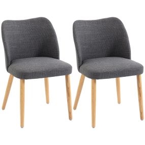 Pack de 2 Sillas de Comedor, Sillas de Cocina Nórdicas, Tapizadas de Lino, Respaldo Curvo, Asiento Acolchado, Patas de Madera, Gris Claro