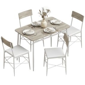 Juego de mesa y sillas de comedor 5 piezas, mesa rectangular 106x66x75 cm, roble y blanco