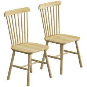 Pack de 2 Sillas de Comedor de Madera, Diseño Windsor, Sillas de Cocina con Respaldo Curvado, Asiento Ancho, Bordes Redondeados, Natural