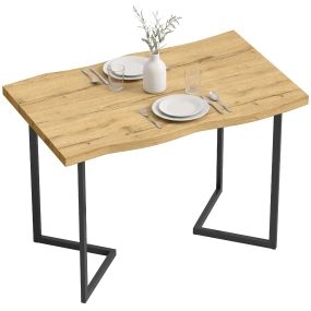 Mesa de comedor y cocina para 2 personas, tablero grueso, patas metálicas, roble, 110x67x75,5 cm