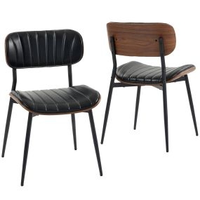 Pack de 2 sillas de comedor modernas tapizadas en cuero sintético, negro y marrón