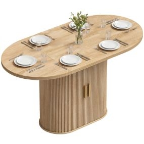 Mesa de comedor ovalada para 6 personas con tablero grueso y puertas correderas tipo persiana, roble