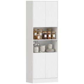 Alacena de cocina alta con 4 puertas, estantes ajustables y 2 compartimentos abiertos, 60x30x170 cm, blanco
