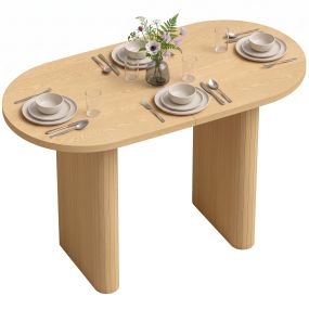 Mesa de Comedor Ovalada, Mesa de Cocina Rústica para 4 Personas, Tablero Grueso y Patas de Pedestal Tipo Tambor, para Comedor, Pisos, Salón, 120x60x76 cm, Roble
