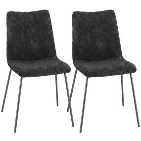 Pack de 2 Sillas de Comedor, Sillas de Cocina Modernas, Tapizadas de Terciopelo, Asiento y Respaldo Acolchados, Patas de Acero, Gris Oscuro