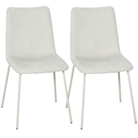 Pack de 2 Sillas de Comedor, Sillas de Cocina Modernas, Tapizadas de Terciopelo, Asiento y Respaldo Acolchados, Patas de Acero, Blanco