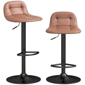 Juego de 2 taburetes altos de cocina giratorios 360° regulables 76-98 cm con respaldo acolchado marrón oscuro