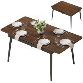 Mesa de Comedor Extensible, Mesa de Cocina Rectangular para 4-6 Personas, Estilo Industrial, Esquinas Redondeadas, 130-160x85x75 cm, Nogal Claro