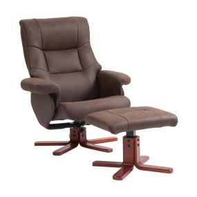 Sillón Relax Reclinable con Reposapiés, Sillón Relax, Tapizado en Tejido Técnico con Respaldo Alto, Marco de Madera, Función Basculante, para Salón, Dormitorio, Marrón Oscuro