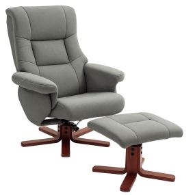 Sillón Relax Reclinable con Reposapiés, Sillón Relax, Tapizado en Tejido Técnico con Respaldo Alto, Marco de Madera, Función Basculante, para Salón, Dormitorio, Gris