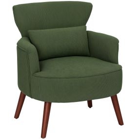 Sillón Relax, Sofá Individual de Pana, Butaca de Salón Moderna con Cojín, Reposabrazos, Patas de Madera, Sillón de Lectura para Dormitorio, Oficina, Verde