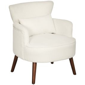 Sillón Relax, Sofá Individual de Pana, Butaca de Salón Moderna con Cojín, Reposabrazos, Patas de Madera, Sillón de Lectura para Dormitorio, Oficina, Crema