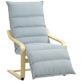 Sillón de Salón con Reposapiés Ajustable, Butaca de Salón Tapizada en Terciopelo, Marco de Madera, Sillón de Relax para Dormitorio, Oficina, Estudio, 67x93x105 cm, Azul Claro