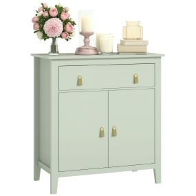 Aparador de 2 Puertas Aparador de Salón Moderno con Cajón Estante Ajustable y Tiradores de PU Mueble Auxiliar para Comedor Pasillo 80x40x90 cm Verde Claro