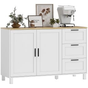 Aparador de 2 puertas con cierre suave, 3 cajones, estante ajustable, blanco, 120x38x76 cm